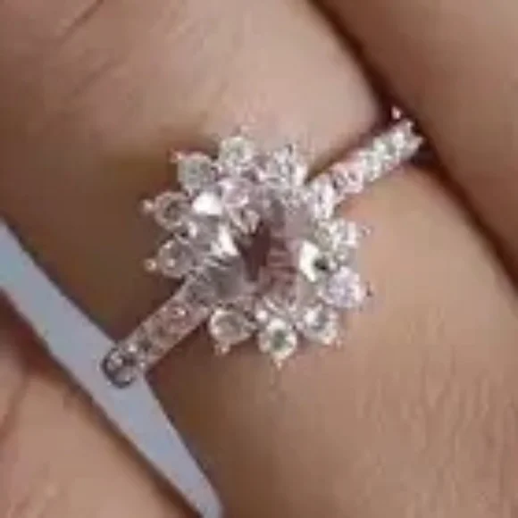 Morganite and White Zircon Sunburst Ring in Vermeil Rose Gold Over Sterling Silv - Picture 3 of 6